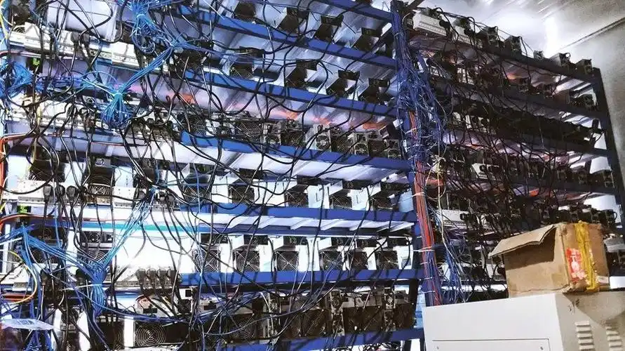 An expansive mining farm with rows of hosted mining machines