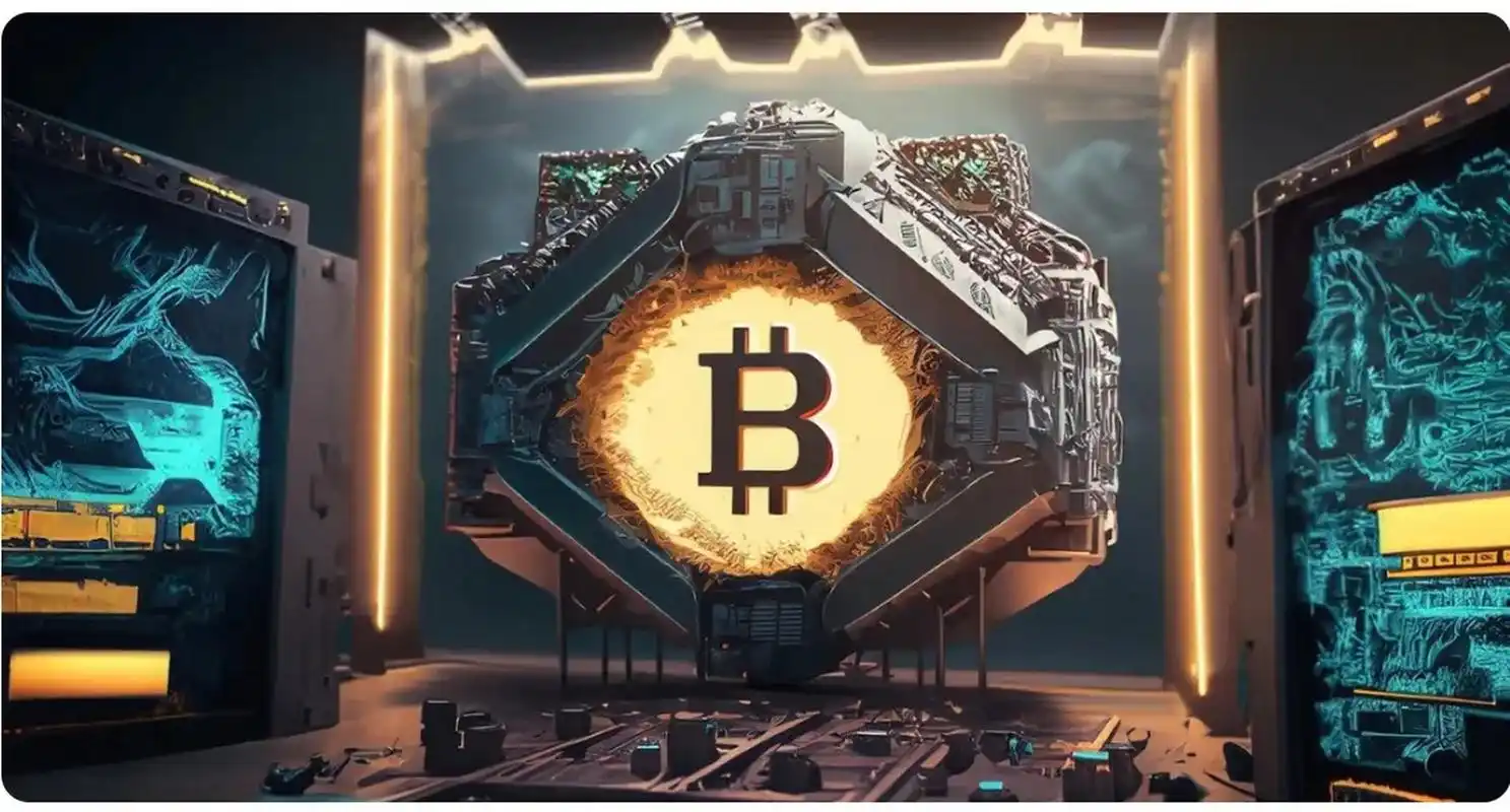 A bustling cryptocurrency mining farm showcasing modern equipment