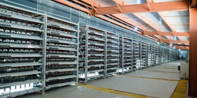 A modern cryptocurrency mining farm showcasing rows of ASIC miners.
